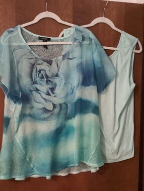 Style & Co. Blue Floral Layered Top with Mint Tank